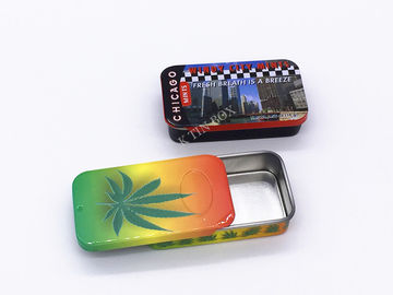 China Printed Sliding Lid Small Metal Rectangular Tin Can With Printing And Embossing supplier