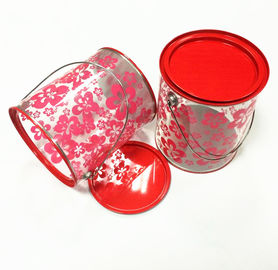 China Customized Fancy printing Handle Round gift tin box with Clear plastic Body and tin lid supplier