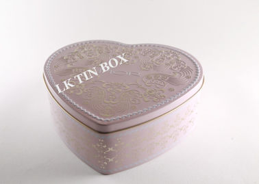 China Heart Shaped Wedding Candy Tin Can With Embossed Lid , Hard Candy In Tins supplier