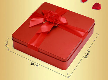 China Red Custom Novelty Tea Tin Box Food Grade With Metalwire Lid / PS Window supplier