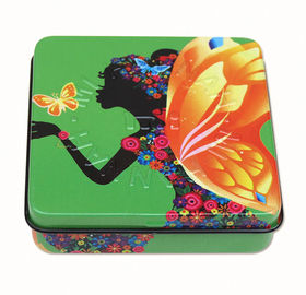 China Square Rectangular Tin Box with hinged lid with plastic inner and mirror supplier