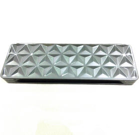 China Fancy Triangular Embossing Logo Rectangle Cosmetic Metal tin box with Mirror supplier