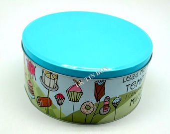China Blue Color Printed Big Metal Tin Box For Donuts And Cake Storage supplier