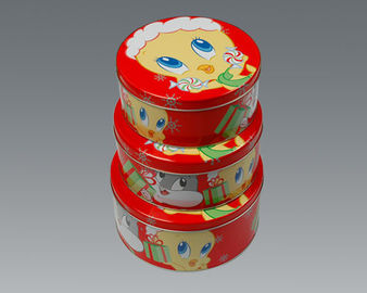 China Christmas Holiday Metal Cake Tin Box Set Small Round Containers Dia110mm supplier