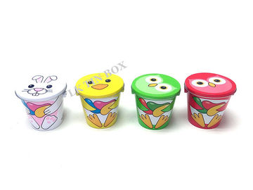 China Small Easter Holiday Candy Bucket With Animals Print And Metal Handle supplier
