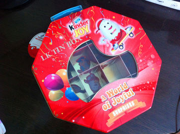 China Octangle Packaging Metal Tin Box Ferrero Kinder Joy Toy With Divder Inside And Pvc Window supplier