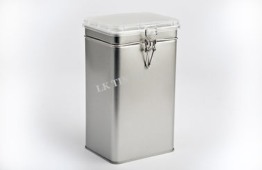 Silver Sandblasting Rectangular Coffee Tea Tin Containers With Plastic Lid supplier