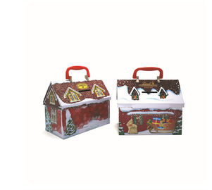 Latest Design Chrismas Rectangle Gift Candy Tin Box Christmas Design With Plastic Handle supplier