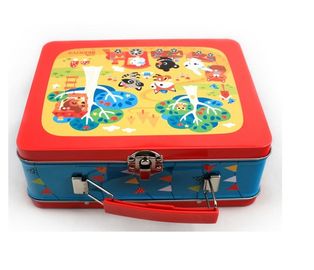 Novelty Rectangular Tin Box Lunch Box With Plastic Handle , Rectangular Tin Containers supplier