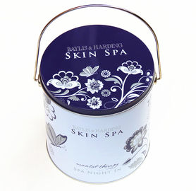 Natural round tin box Spa Elegant Pattern Printing Scented with Luxury handle supplier