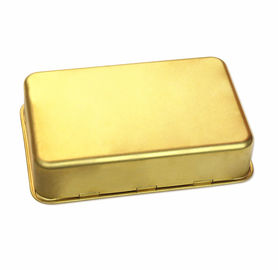 Promotional food storage tins gold color candy with hinged lid and embossed logo supplier