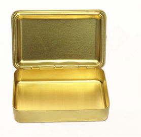 Promotional food storage tins gold color candy with hinged lid and embossed logo supplier