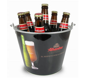 CMYK Tin Ice Bucket Tongs , Galvanized Beer Bucket 5L Volume supplier