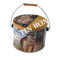 Gift Round Tin Box Peanuts / Candy Storage Metalwire Wooden Handle supplier